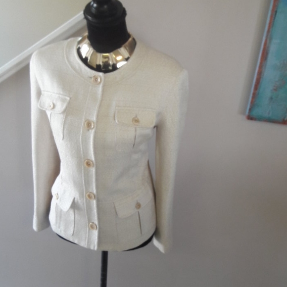 Jones New York/ Creme/Peplum Style/ Tweed Blazer - Picture 6 of 8